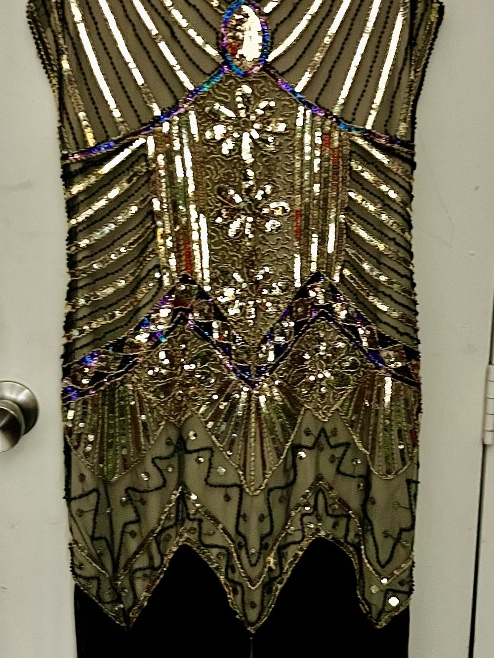 1920’s Great Gatsby Helen Gold Beaded Sleeveless Art Deco Prom Dress